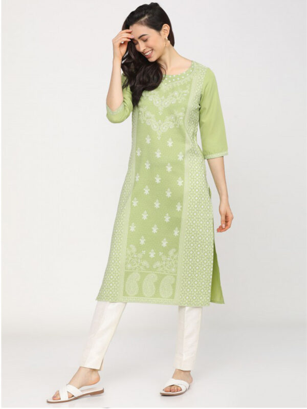 Ketch Women Green Printed Straight Kurtas