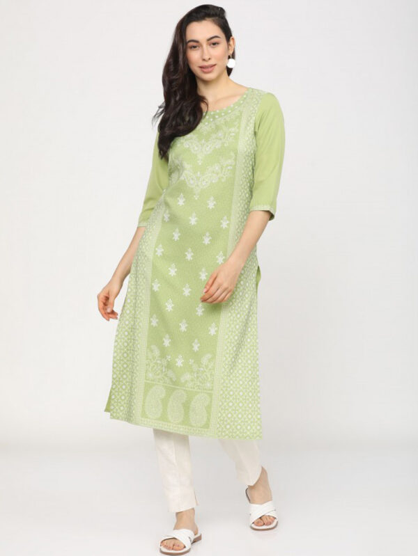 Ketch Women Green Printed Straight Kurtas - Image 2